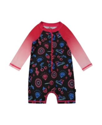 Deux par Deux - Girls' Printed Long Sleeve One-Piece Rashguard - Little Kid