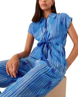 Stripe Print Zip Front Jumpsuit