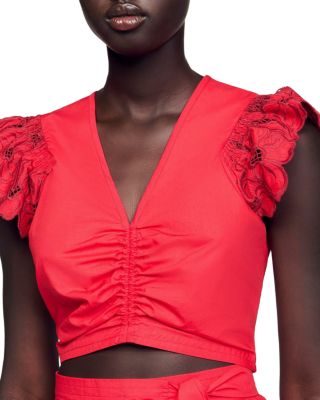 Cropped Ruffle Sleeve Floral Top