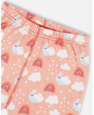 Girls' Organic Cotton Tank Top and Shorts Pajama Set Rainbow on Light Coral - Big Kid