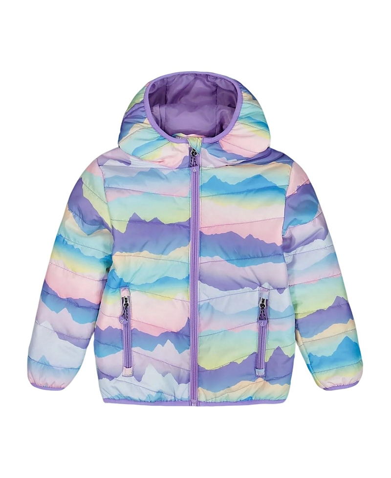 Deux Par Deux Girl's Printed Quilted Mid-season Jacket Mauve And Blue, Pink Mountain