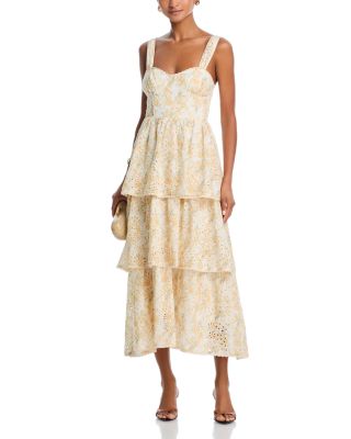 Floral Eyelet Tiered Midi Dress - Exclusive