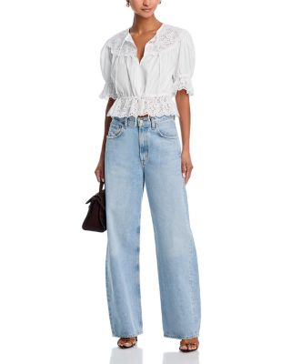 Eyelet Puff Sleeve Tie Top - Exclusive