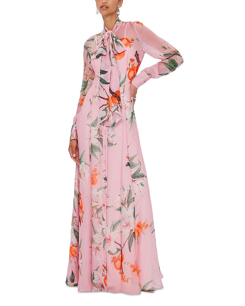 Leo Lin Lilith Tie Neck Maxi Dress In Lavish Print In Pink