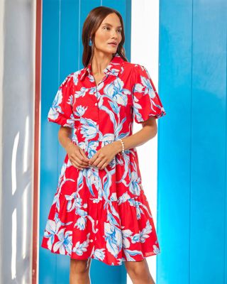 Puff Sleeve Tiered Shirt Dress