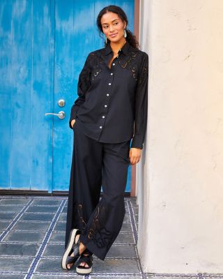 Long Sleeve Cutout Embroidery Shirt