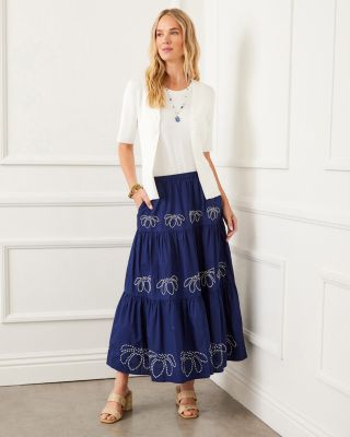 Embroidered Tiered Midi Skirt