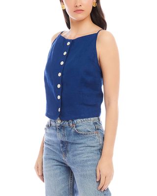 Elis Sleeveless Button Up Linen Top