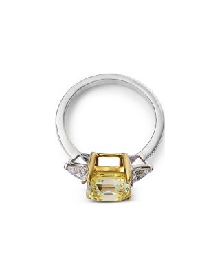 Certified Lab Grown White & Yellow Asscher Cut Diamond Engagement Ring in 18K White & Yellow Gold, 3.4 tcw