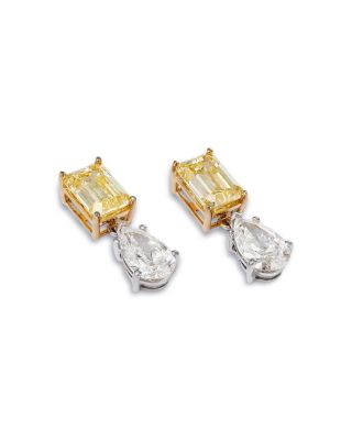 Certified Lab Grown Yellow & White Diamond Drop Earrings in 18K White & Yellow Gold, 9.20 tcw