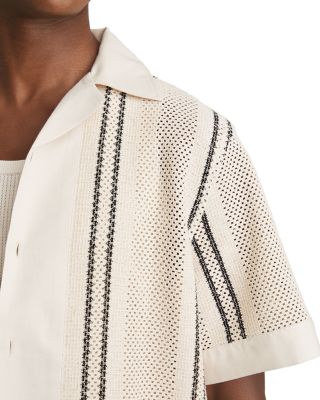 Striped Crochet Short Sleeve Camp Shirt