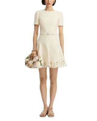 Short Sleeve Cutout Hem Tweed Dress 