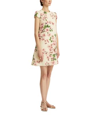 Cap Sleeve Embroidered Cherry Blossom Tweed Dress