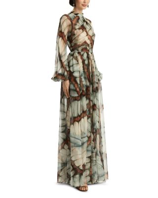 Silk Long Sleeve Butterfly Chiffon Dress