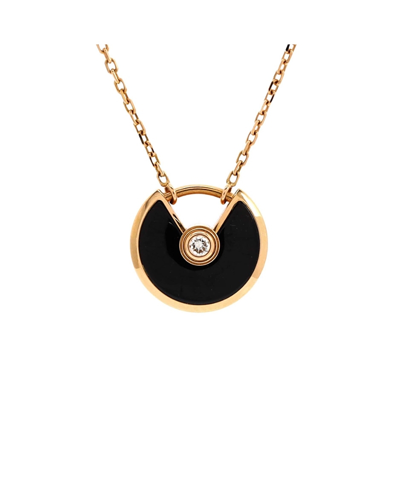 Pre-owned Pre-owned Cartier Cartier Xs Amulette De Cartier Pendant Necklace 18k Rose Gold With Onyx And Diamond