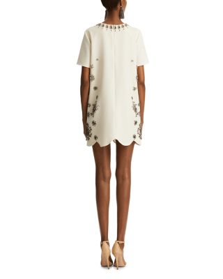 Short Sleeve Embroidered Stretch Wool Cocktail Dress 