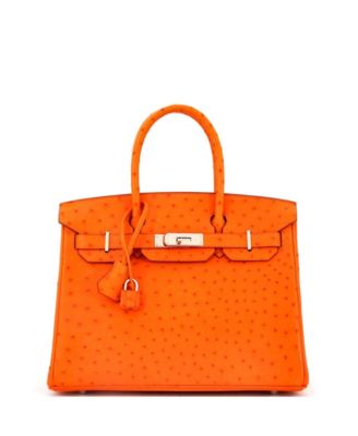 Pre-Owned HERMES Birkin 30 Handbag Orange Ostrich with Palladium Hardware