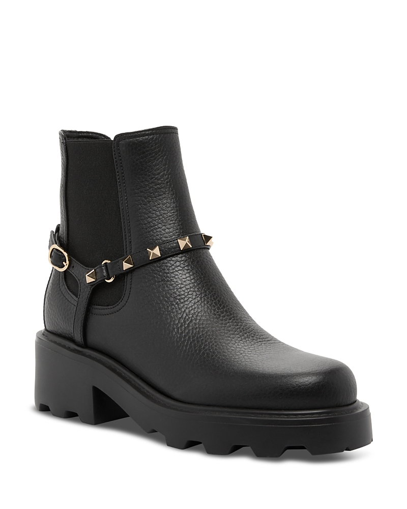 Valentino Rockstud Grainy Leather Boot In Black