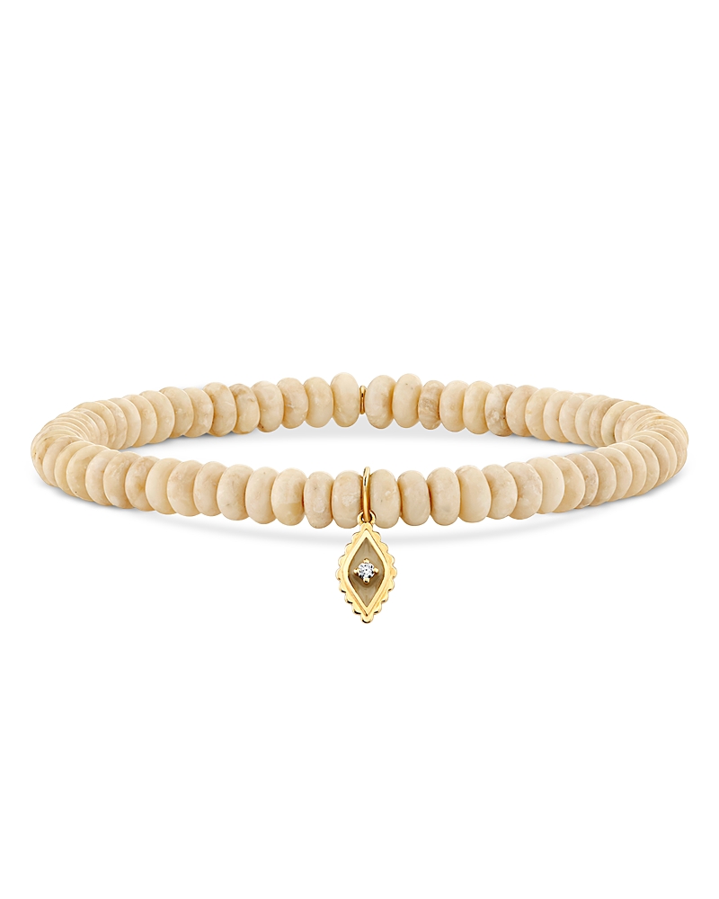 Sydney Evan 14k Yellow Gold Diamond Accent Jasper Bead Stretch Bracelet