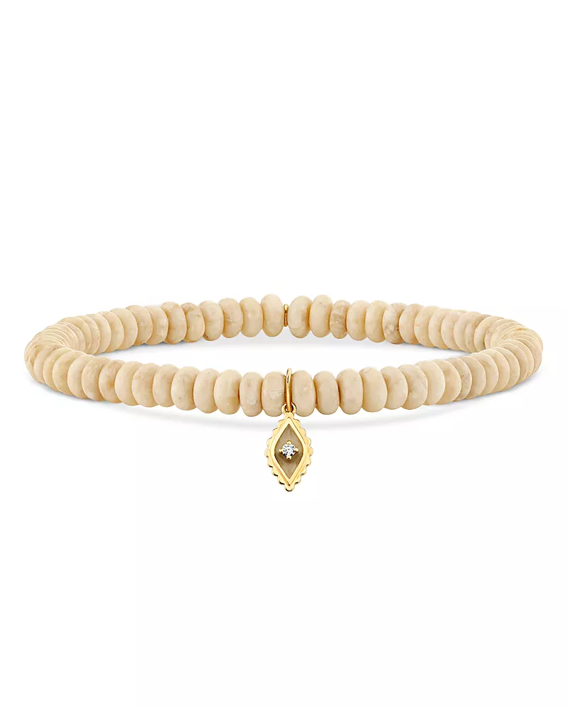 Sydney Evan 14K Yellow Gold Diamond Accent Jasper Bead Stretch Bracelet