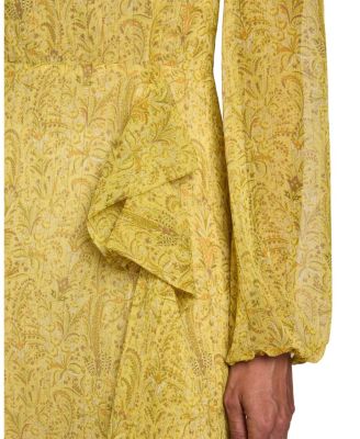 MALIA Long Sleeve Dress with Skirt Side Ruffle in Printed Georgette