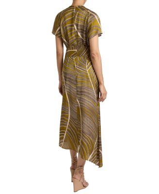 HALEY Cap Sleeve Faux Wrap Hi Lo Midi Dress in Printed Charmeuse