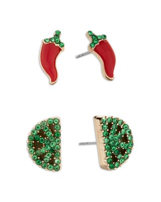 Hot Take Green Pav&eacute; Pepper Stud Earrings in Gold Tone, Set of 2