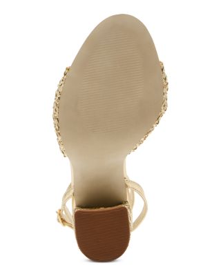 Steve Madden アンクルストラップ Cheyla サンダル CHEYLA Gold Raffia Women's Block Heels – Steve Madden