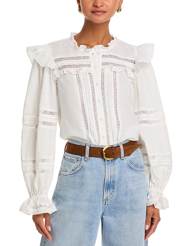 AQUA PINTUCK LACE INSET TOP - EXCLUSIVE