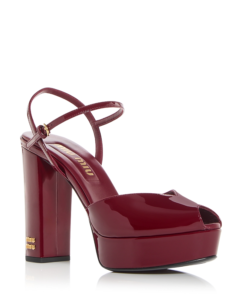 Miu Miu Women Burgundy Leather Sandals In Purple