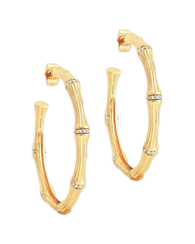 Anabel Aram Pave Bamboo Large Hoop Earrings In 18k Gold Plated