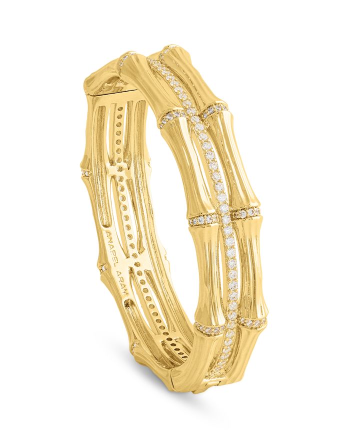 Pavé Bamboo Stacked Bangle Bracelet in 18K Gold Plated