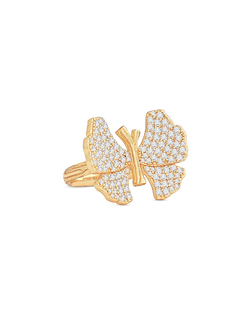 Anabel Aram Pave Butterfly Cocktail Ring In 18k Gold Plated