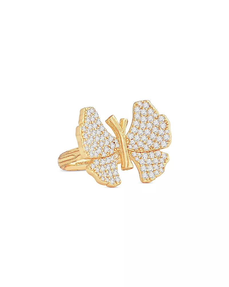 Anabel Aram Pave Butterfly Cocktail Ring in 18K Gold Plated