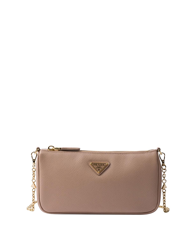 Prada Mini Saffiano Leather Shoulder Bag In Powder Pink