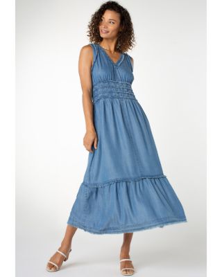 Smocked Frayed Seam Dress