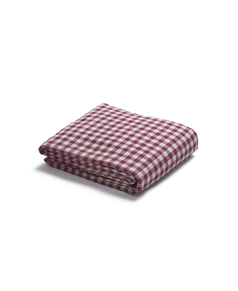 Piglet In Bed Gingham Linen Flat Sheet, Queen In Red