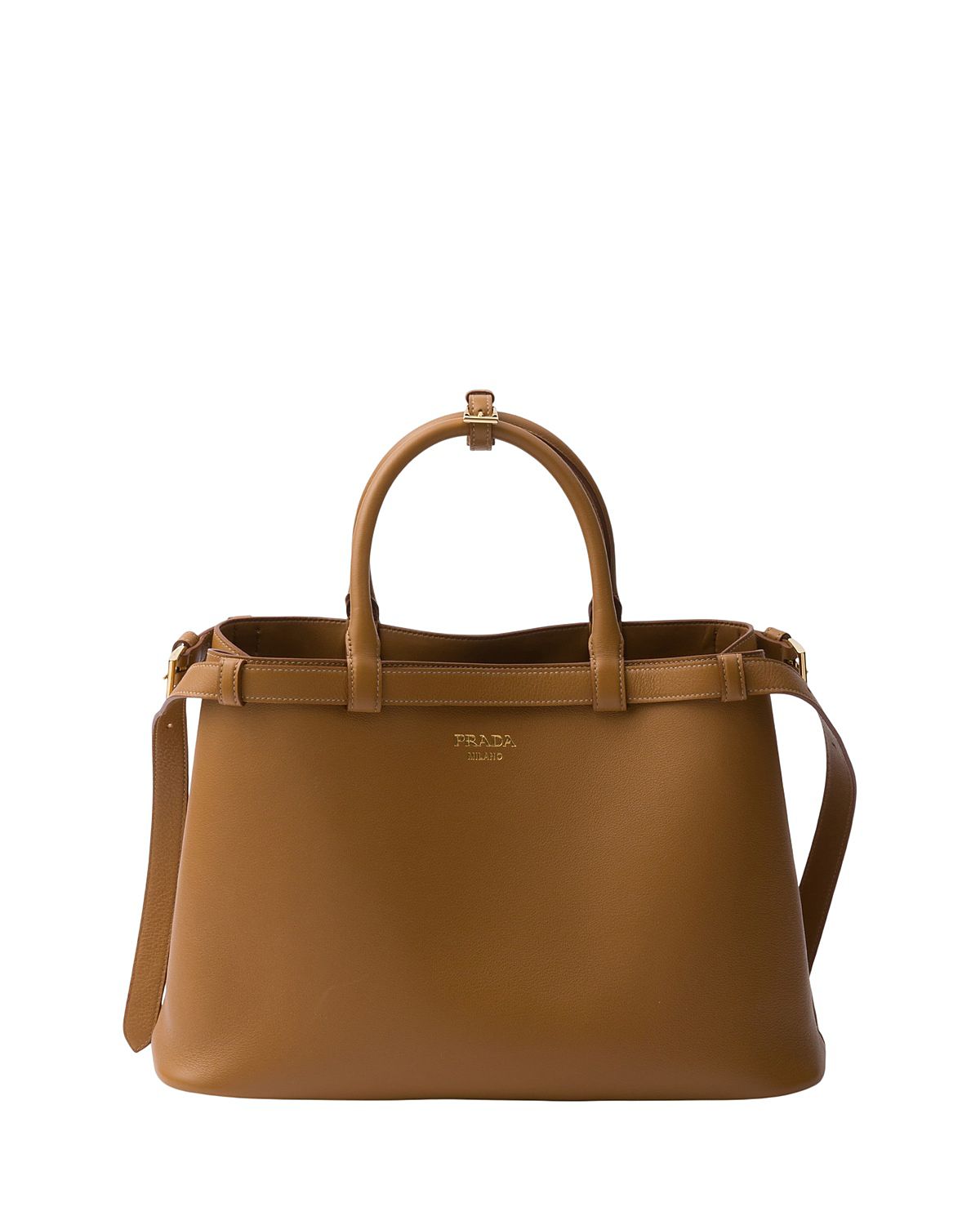 Prada Buckle Medium Leather Handbag with Double Belt