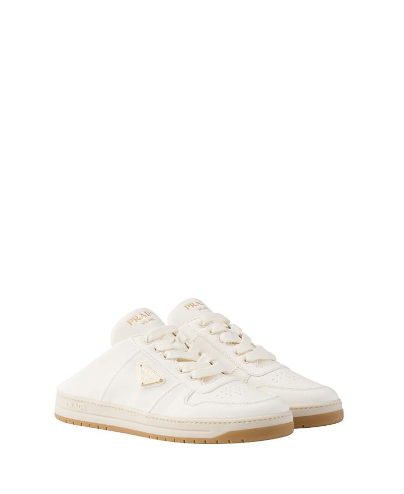 Prada Downtown Nappa Leather Sneaker Mules In White