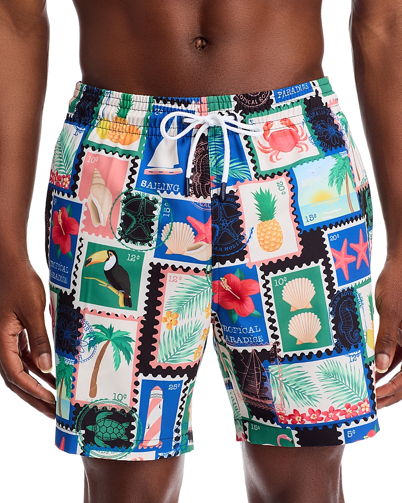 TRUNKS SURF & SWIM CO. SANO TROPICAL STAMP PRINT 6.5 SWIM TRUNKS