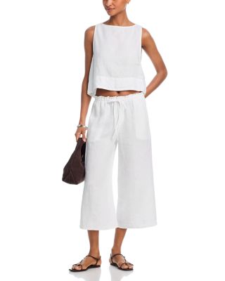 Linen Boat Neck Split Back Top