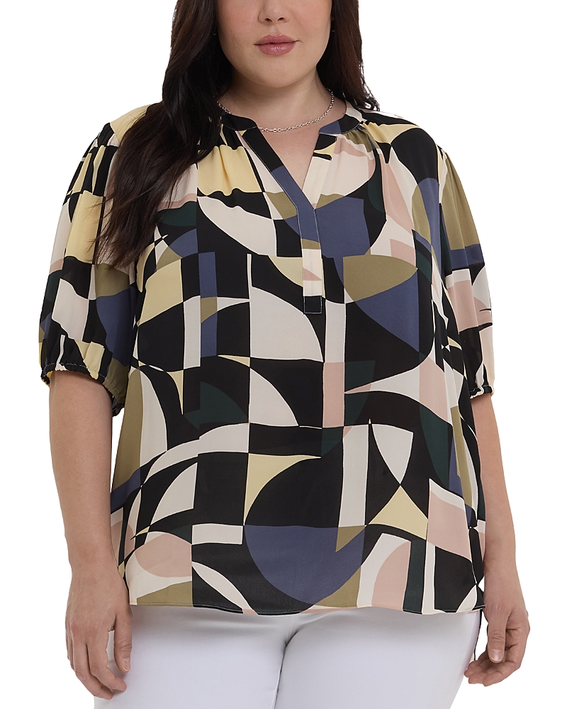 NYDJ PLUS SHORT PUFF SLEEVE POPOVER TOP