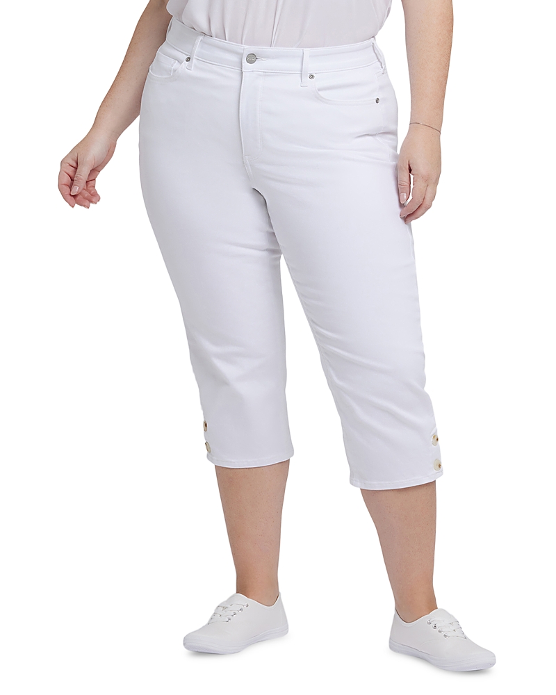 NYDJ PLUS MARILYN BUTTONED CUFF STRAIGHT CROP JEANS IN OPTIC WHITE