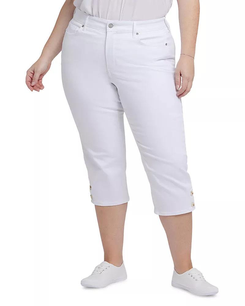 Nydj Plus Marilyn Buttoned Cuff Straight Crop Jeans in Optic White