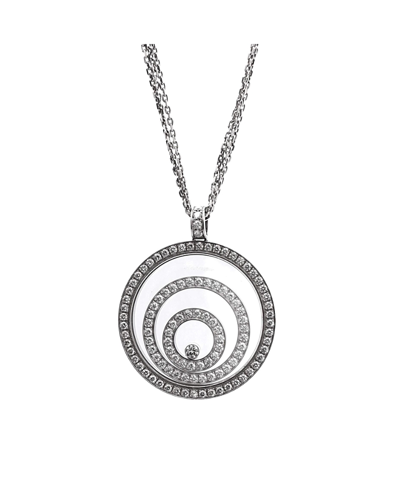 Pre-owned Pre-owned Chopard Chopard Medium Happy Spirit Pendant Necklace 18k White Gold With Diamonds And 1 Floating D