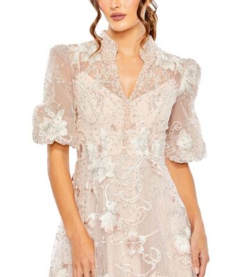 Queen Anne Puff Sleeve A Line Gown
