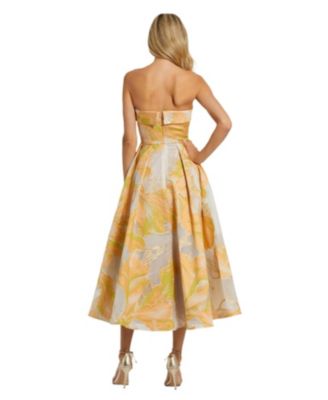 Strapless Brocade Midi Dress with Pockets
