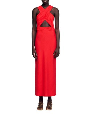 sandro red dress Sandro Asymmetric V-Neck Woven maxi dress