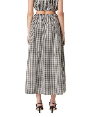 Gingham Ruched Waist Midi Skirt