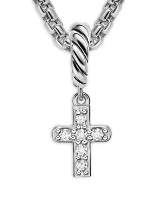 Micro Pav&eacute; Cross Amulet in Sterling Silver with Diamonds, 8mm